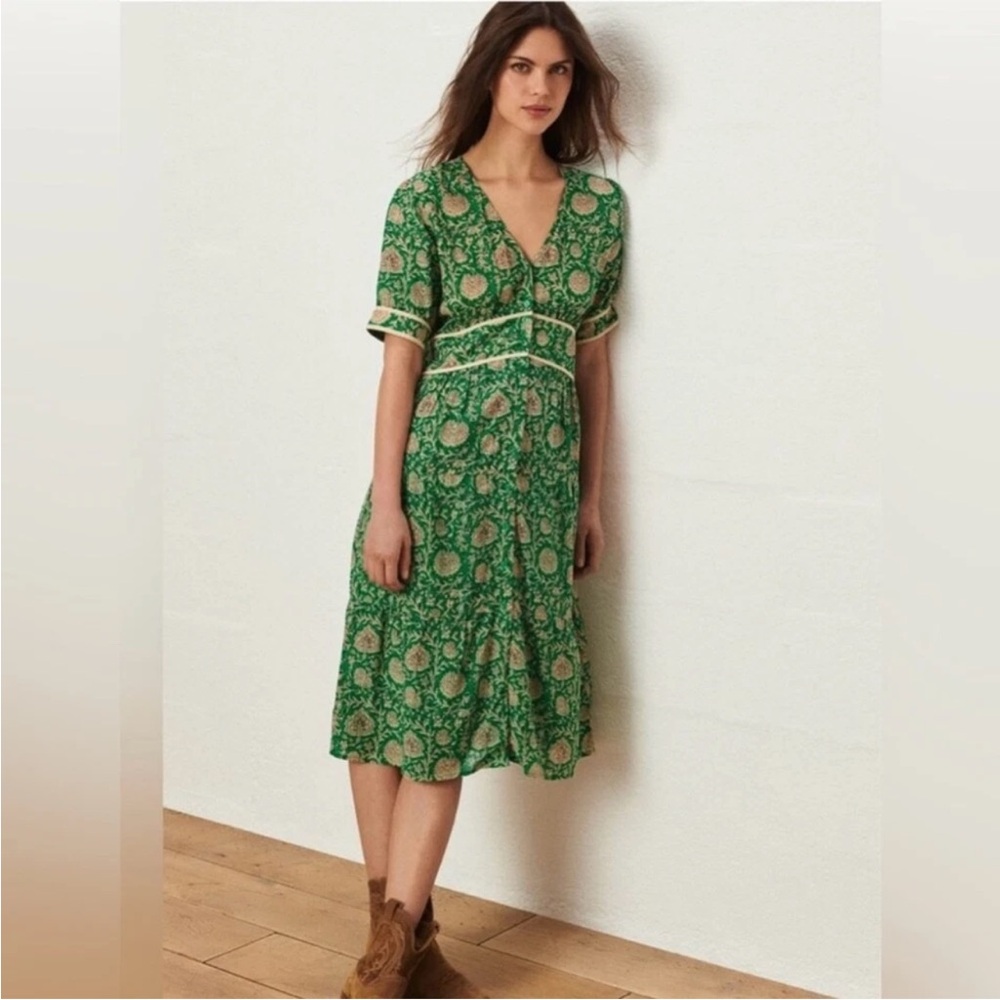 BA&SH- Plume Green Floral Printed Button Down Dress